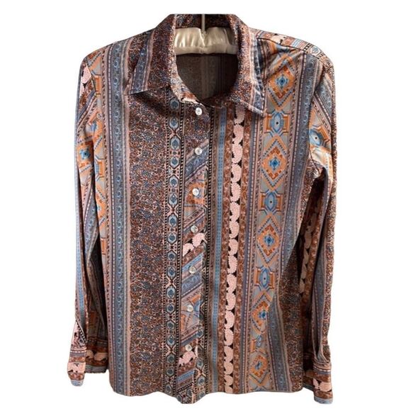 Ladies Handcrafted Long Sleeve Button Up Blouse Paisley Southwestern Vintage - Picture 1 of 6